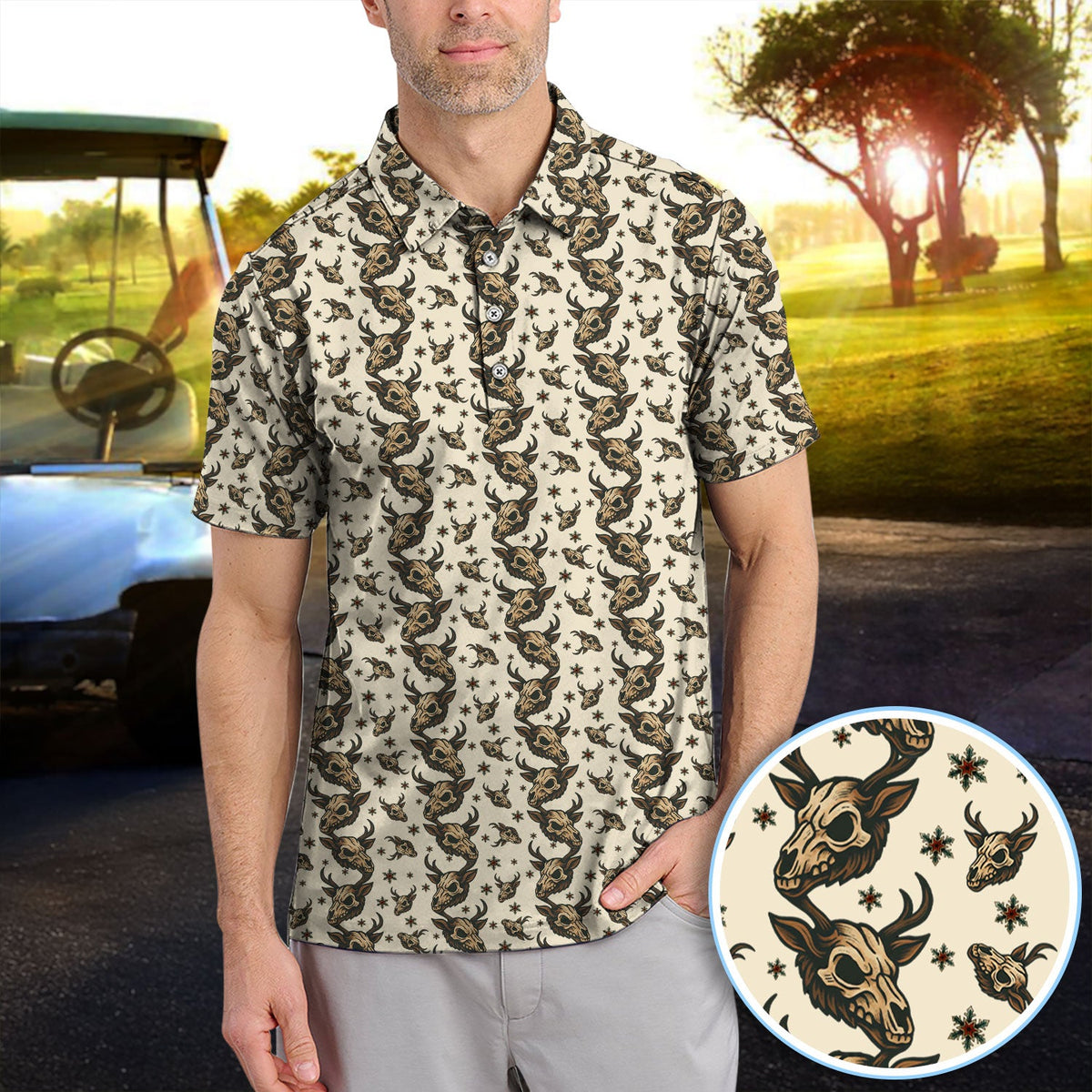 Krampus Christmas Pattern Golf Shirt, Crazy Xmas Golf Polos, Golf Gift For Men