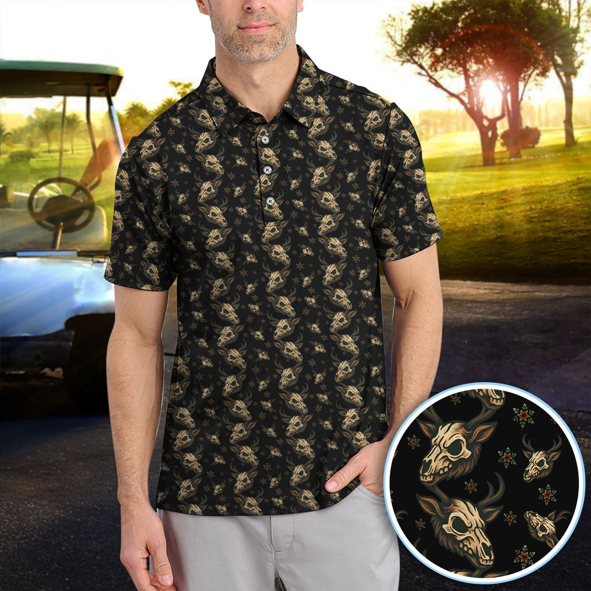 Krampus Christmas Pattern Golf Shirt, Crazy Xmas Golf Polos, Golf Gift For Men