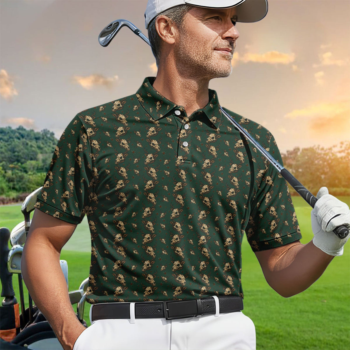 Krampus Christmas Pattern Golf Shirt, Crazy Xmas Golf Polos, Golf Gift For Men