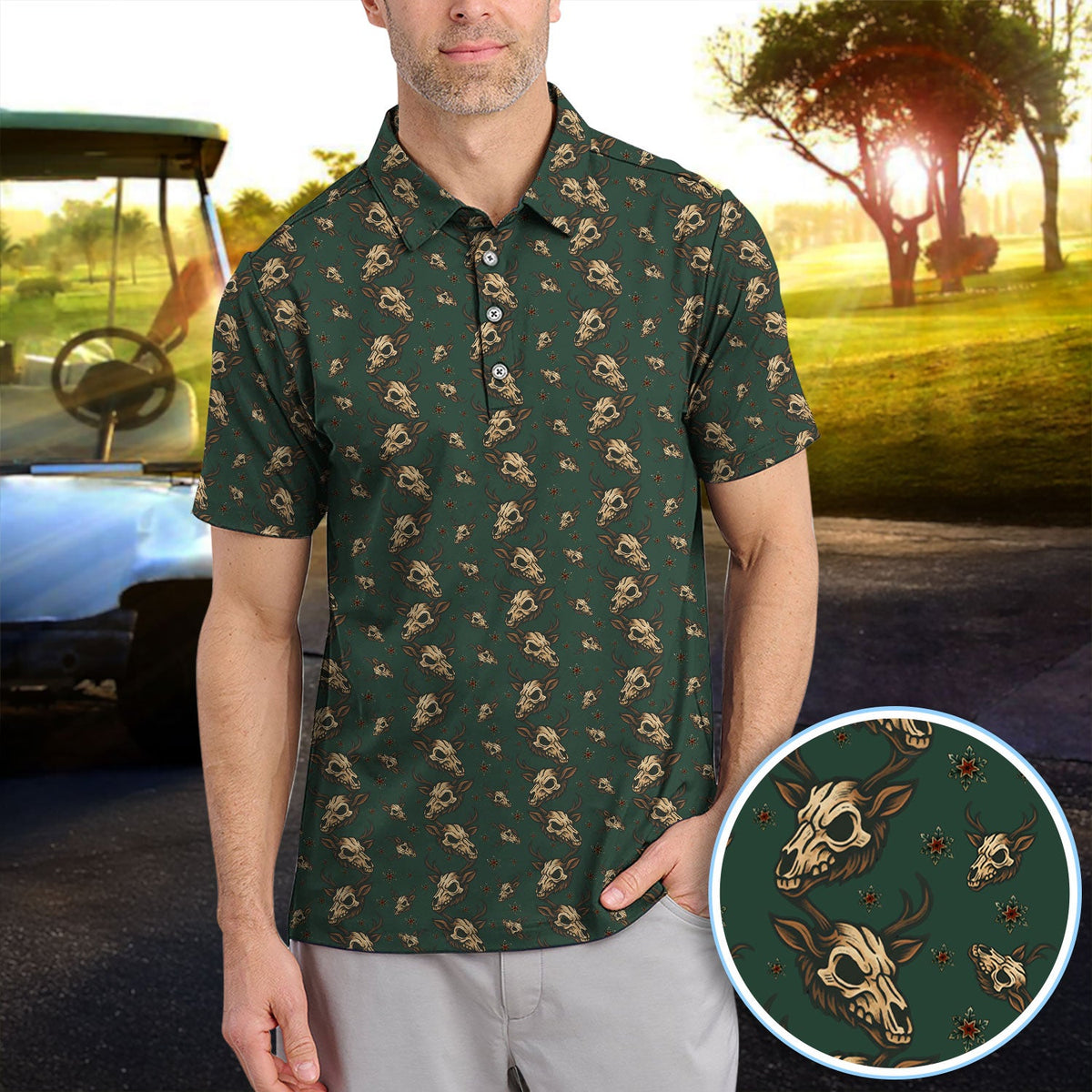 Krampus Christmas Pattern Golf Shirt, Crazy Xmas Golf Polos, Golf Gift For Men