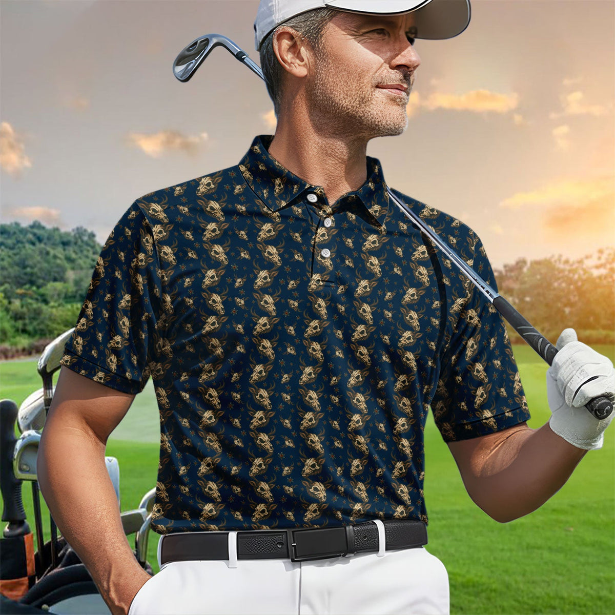 Krampus Christmas Pattern Golf Shirt, Crazy Xmas Golf Polos, Golf Gift For Men