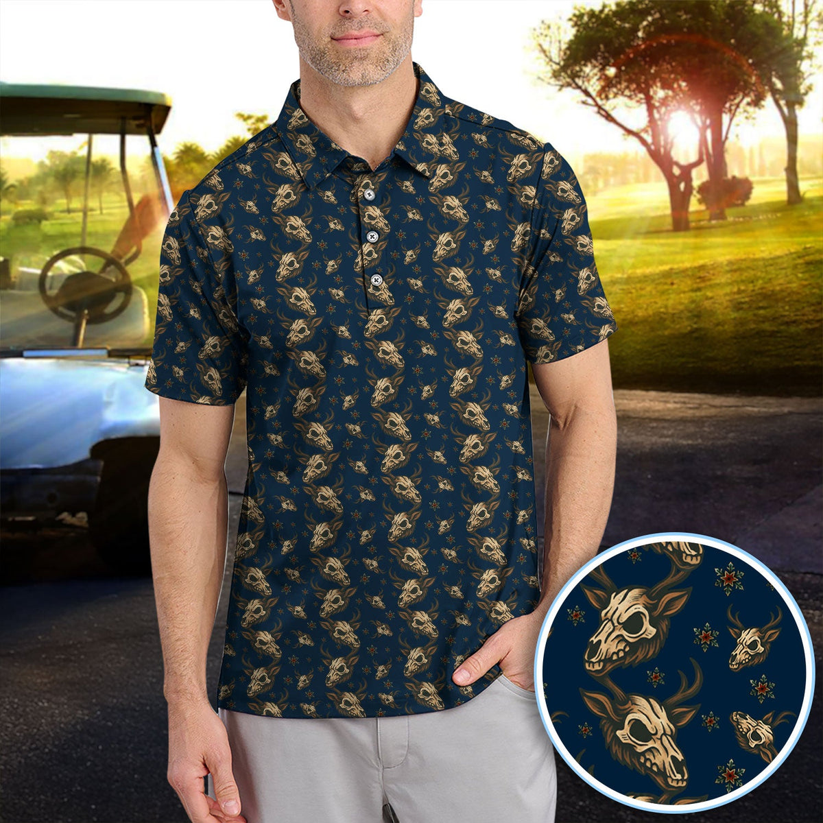 Krampus Christmas Pattern Golf Shirt, Crazy Xmas Golf Polos, Golf Gift For Men
