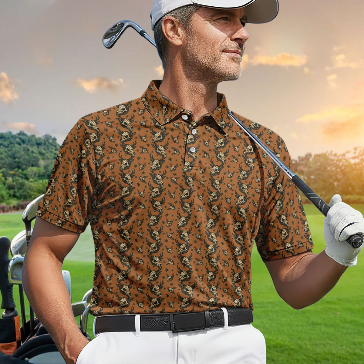 Krampus Christmas Pattern Golf Shirt, Crazy Xmas Golf Polos, Golf Gift For Men