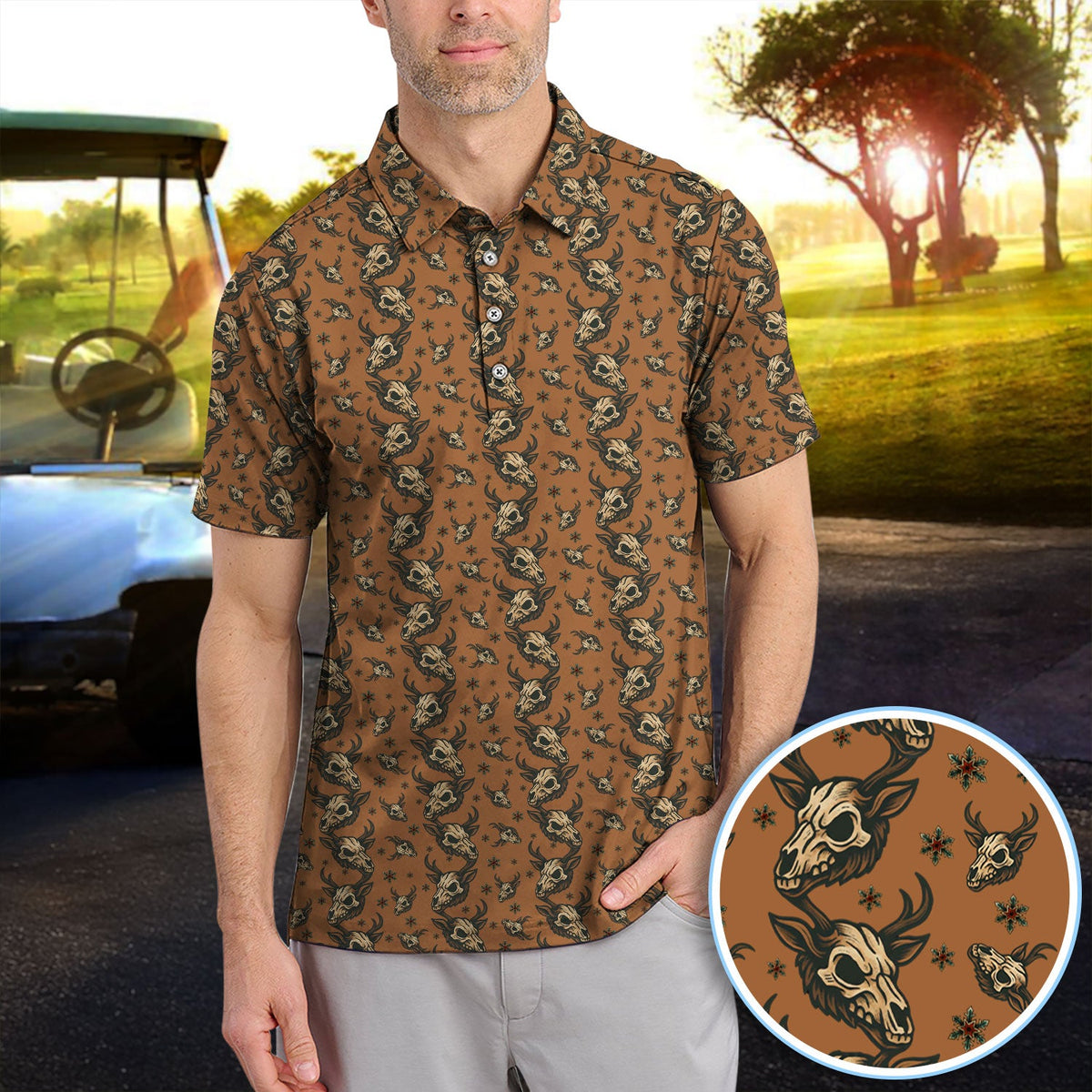 Krampus Christmas Pattern Golf Shirt, Crazy Xmas Golf Polos, Golf Gift For Men
