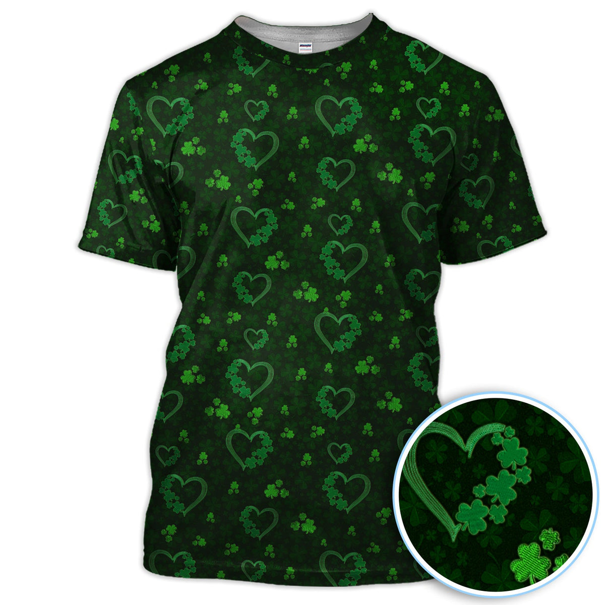 Crazy Shamrock Heart Pattern Golf Polos, St. Patrick’s Day Golf Shirt, Lucky Irish Green Shirt For Men