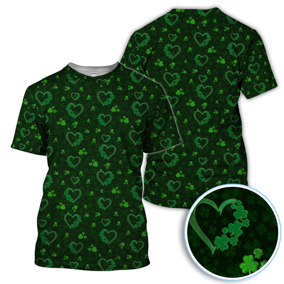 Crazy Shamrock Heart Pattern Golf Polos, St. Patrick’s Day Golf Shirt, Lucky Irish Green Shirt For Men