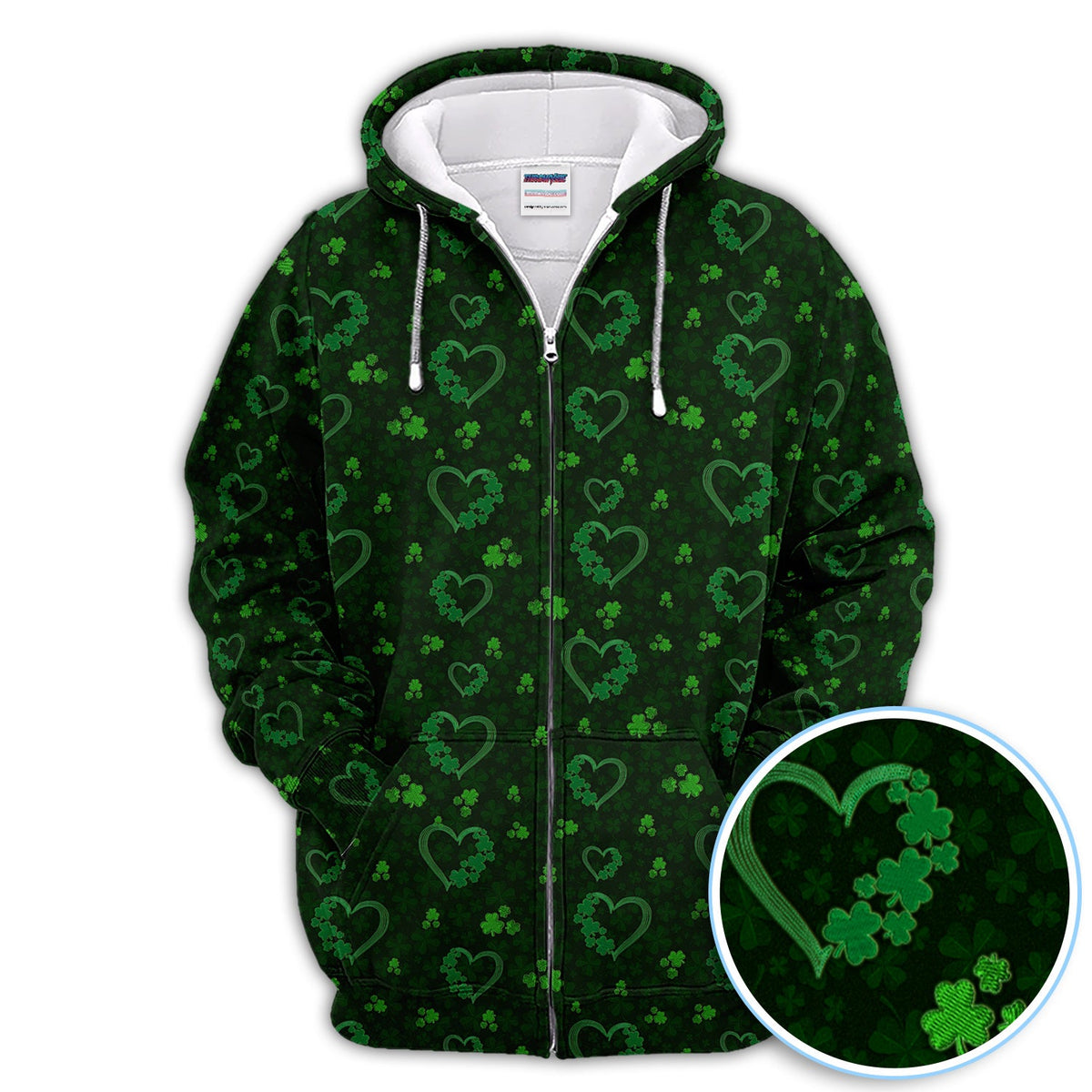 Crazy Shamrock Heart Pattern Golf Polos, St. Patrick’s Day Golf Shirt, Lucky Irish Green Shirt For Men