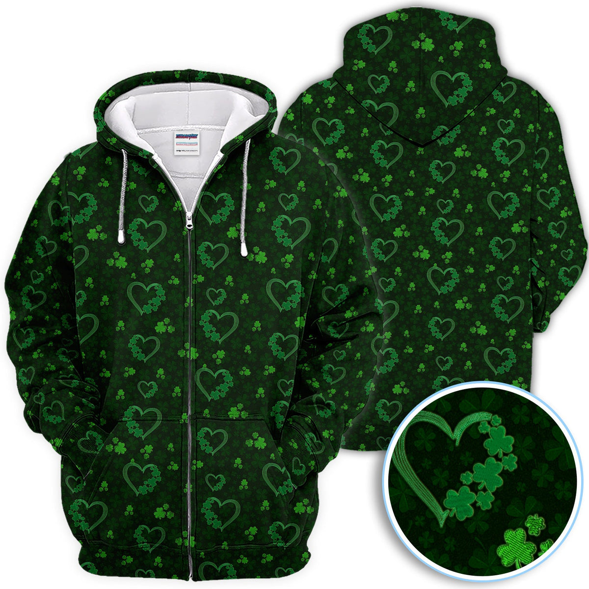 Crazy Shamrock Heart Pattern Golf Polos, St. Patrick’s Day Golf Shirt, Lucky Irish Green Shirt For Men