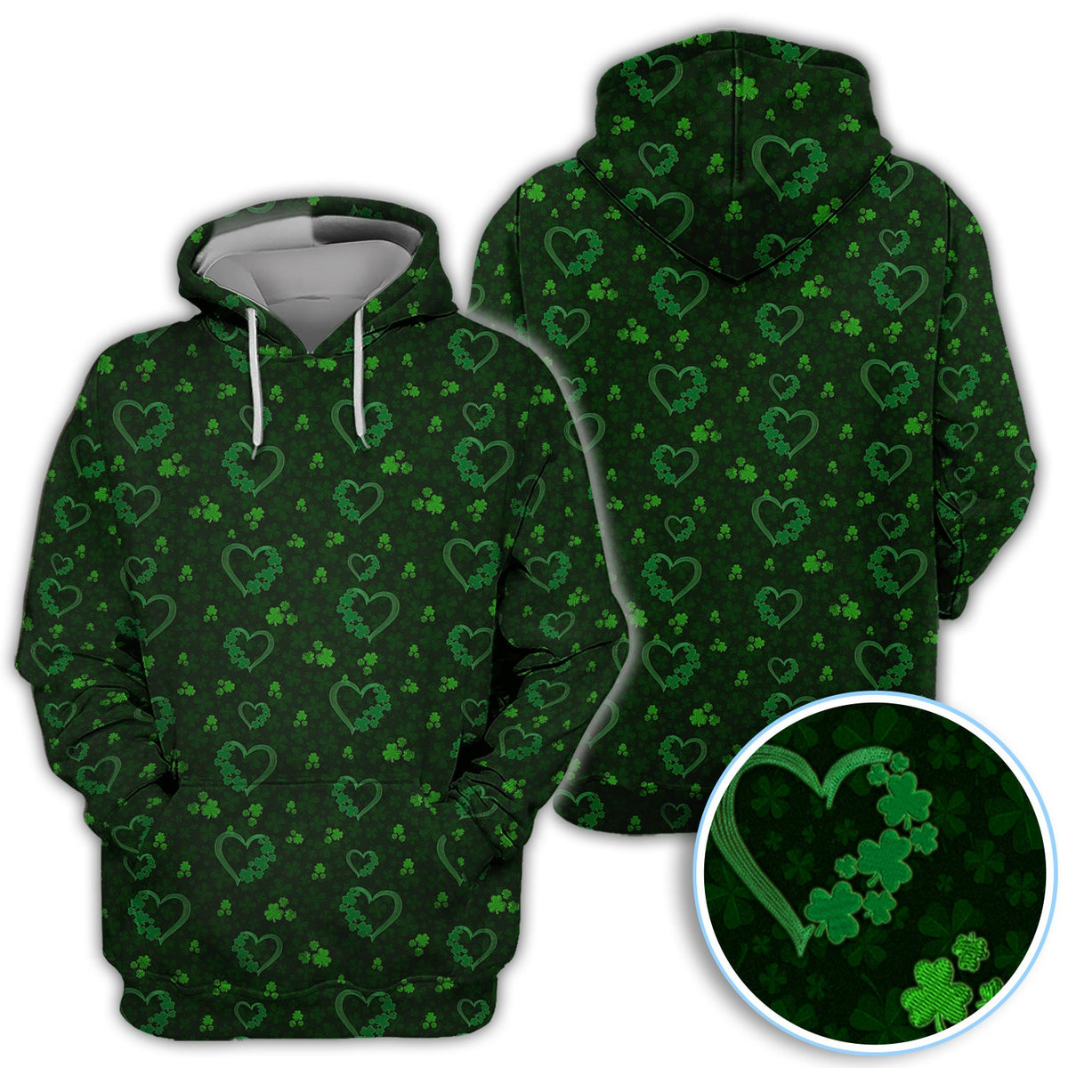 Crazy Shamrock Heart Pattern Golf Polos, St. Patrick’s Day Golf Shirt, Lucky Irish Green Shirt For Men