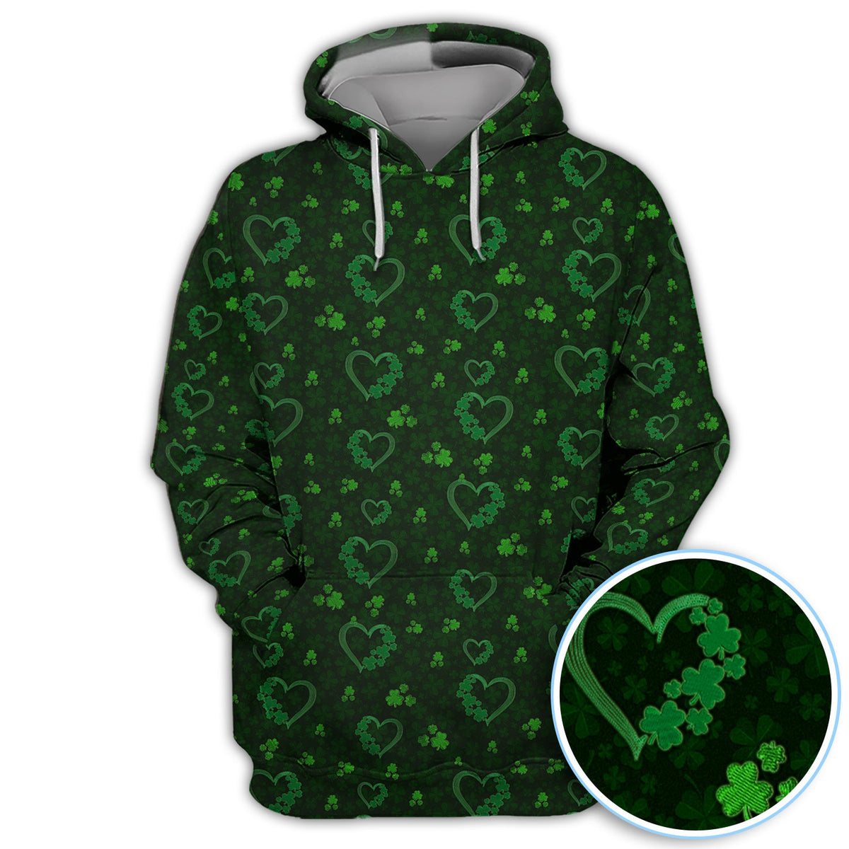 Crazy Shamrock Heart Pattern Golf Polos, St. Patrick’s Day Golf Shirt, Lucky Irish Green Shirt For Men