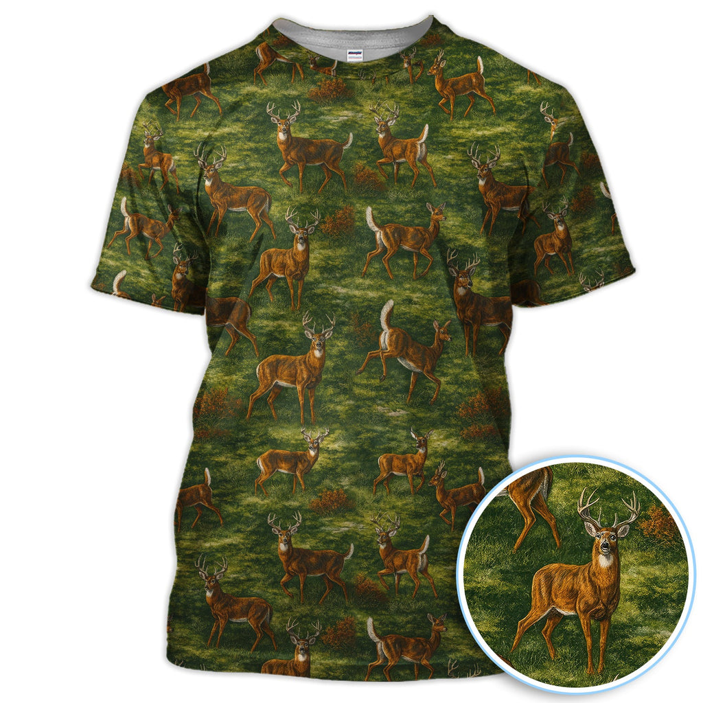 Deer Pattern Polo, Classic Wildlife Hunting Style Golf Shirt, Crazy Golf Shirt For Men
