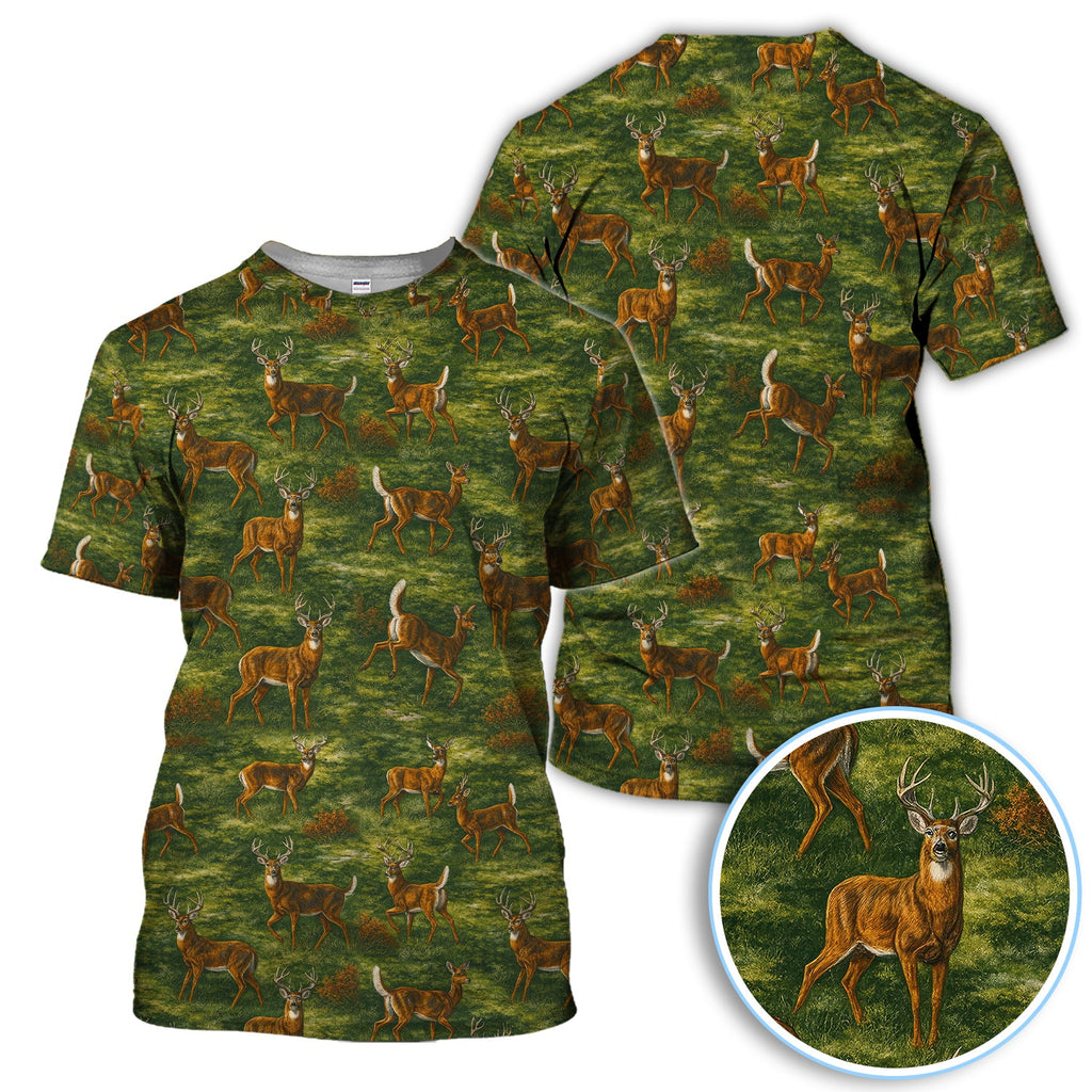 Deer Pattern Polo, Classic Wildlife Hunting Style Golf Shirt, Crazy Golf Shirt For Men