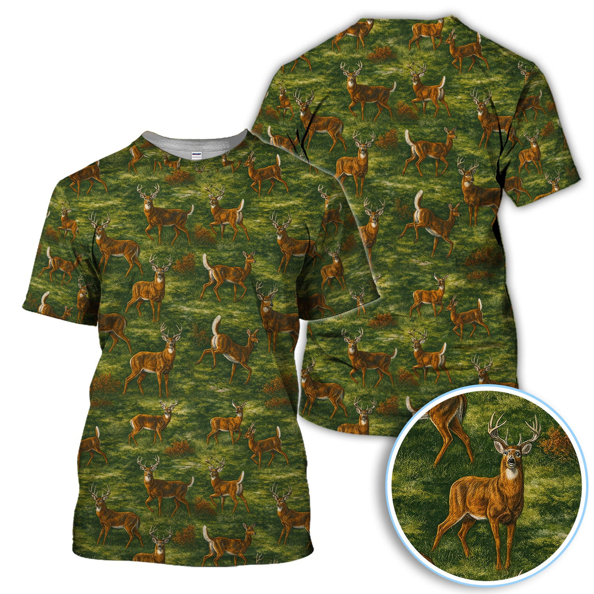 Deer Pattern Polo, Classic Wildlife Hunting Style Golf Shirt, Crazy Golf Shirt For Men