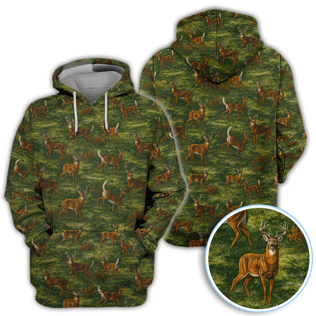 Deer Pattern Polo, Classic Wildlife Hunting Style Golf Shirt, Crazy Golf Shirt For Men