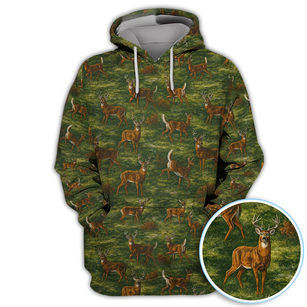 Deer Pattern Polo, Classic Wildlife Hunting Style Golf Shirt, Crazy Golf Shirt For Men