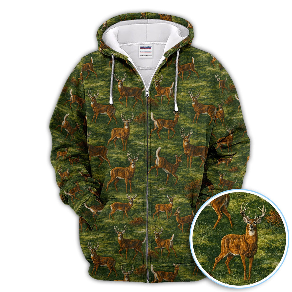 Deer Pattern Polo, Classic Wildlife Hunting Style Golf Shirt, Crazy Golf Shirt For Men