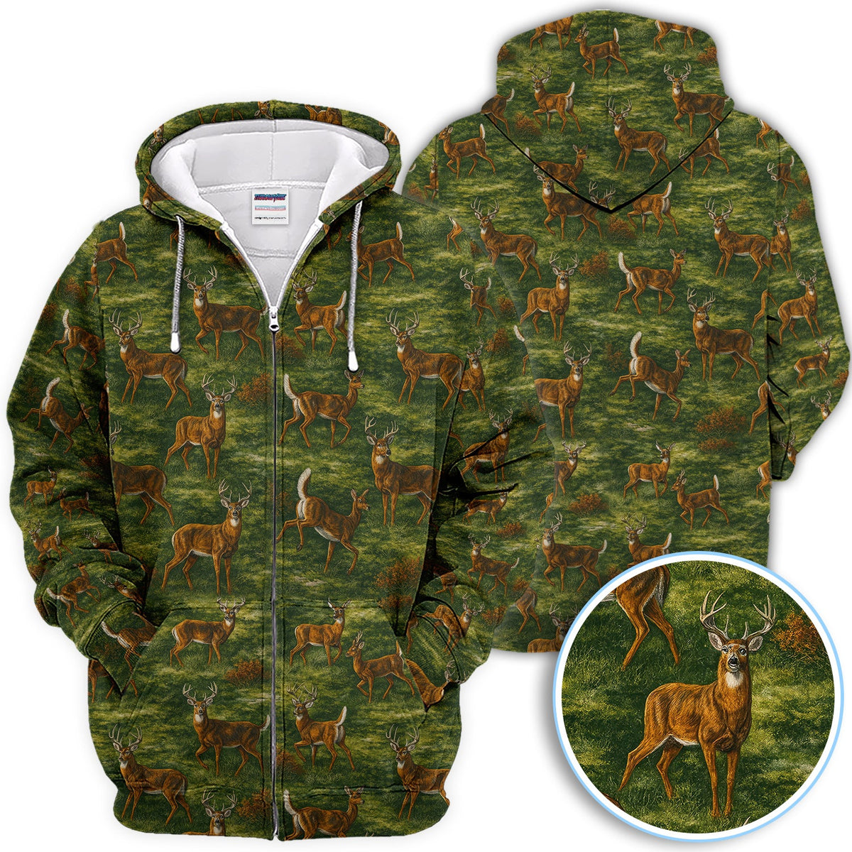Deer Pattern Polo, Classic Wildlife Hunting Style Golf Shirt, Crazy Golf Shirt For Men