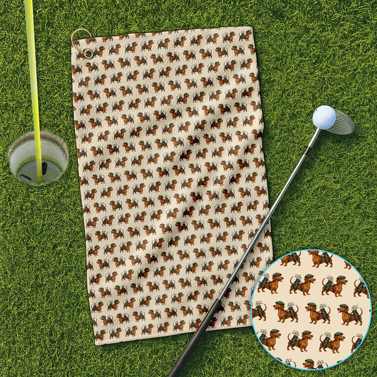 Dachshund Pattern Golf Towel, Crazy Dachshund Golf Towels For Men, Golf Gift For Golfer