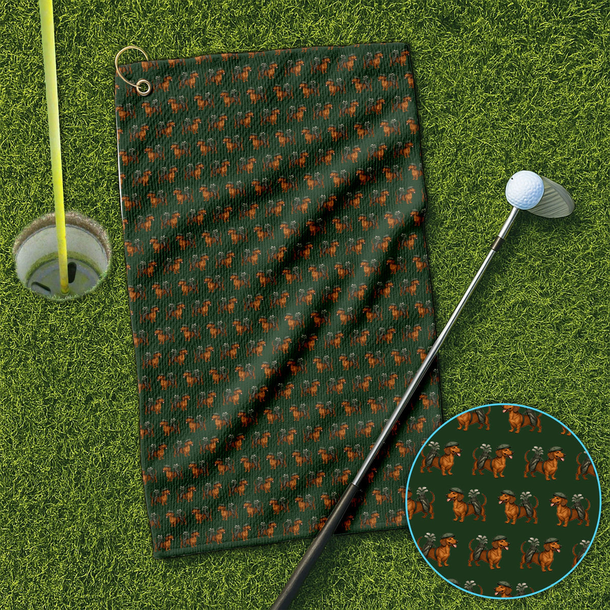 Dachshund Pattern Golf Towel, Crazy Dachshund Golf Towels For Men, Golf Gift For Golfer