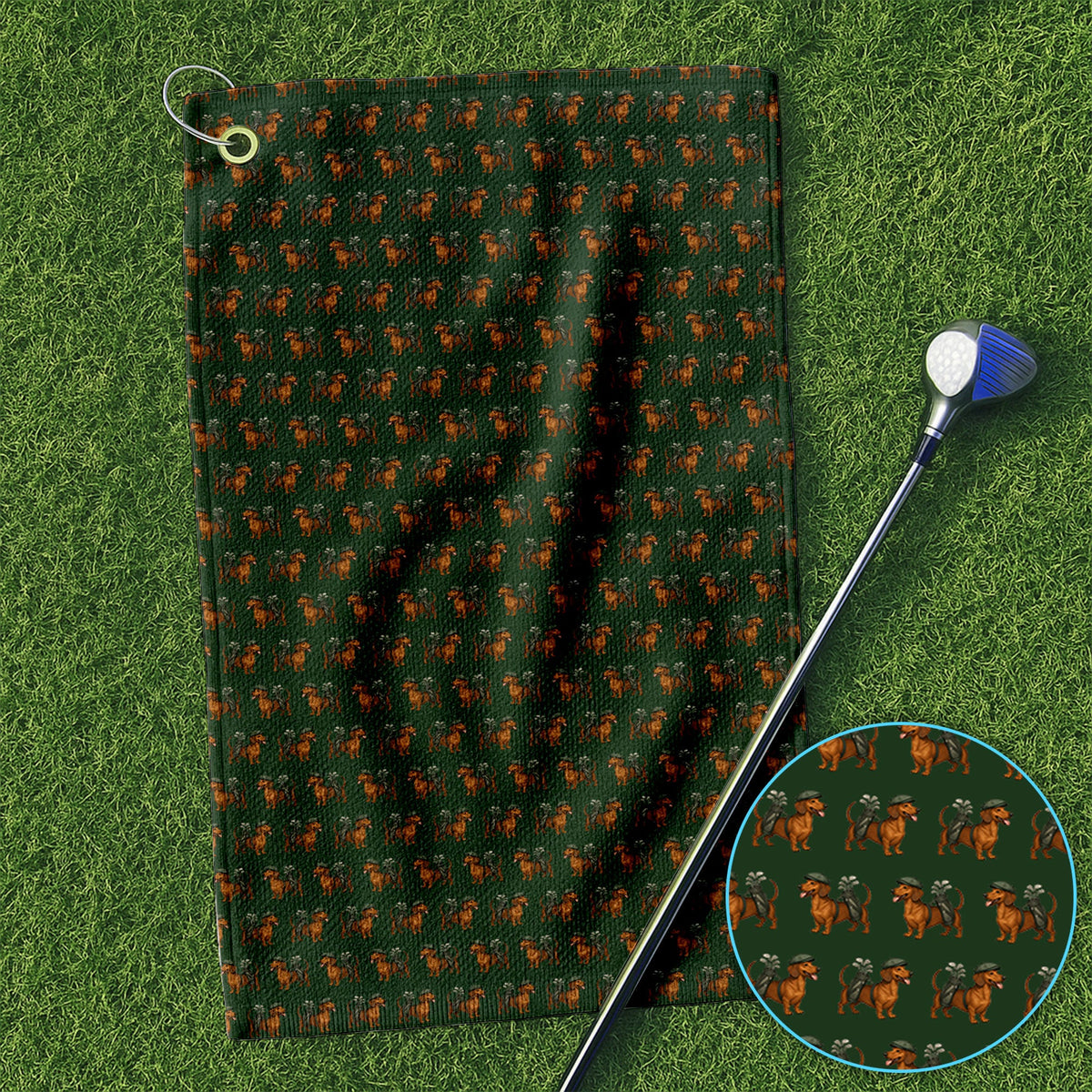 Dachshund Pattern Golf Towel, Crazy Dachshund Golf Towels For Men, Golf Gift For Golfer