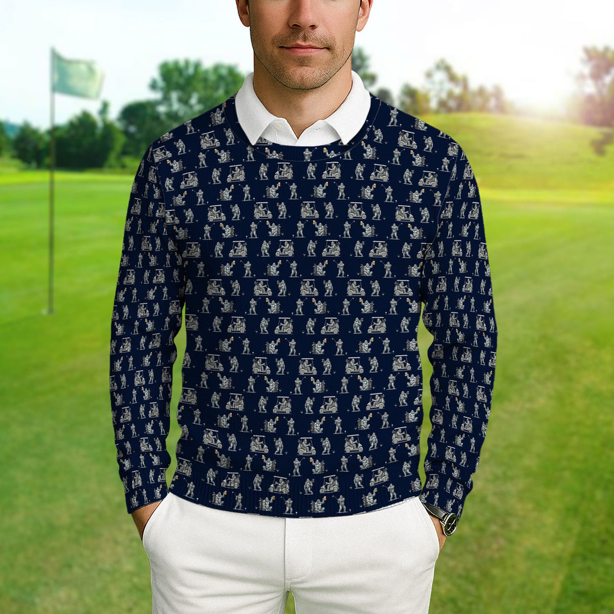 Funny Bigfoot Pattern Golf Ugly Sweater, Squatch Bigfoot Golf Sweater, Crazy Golf Gift For Men