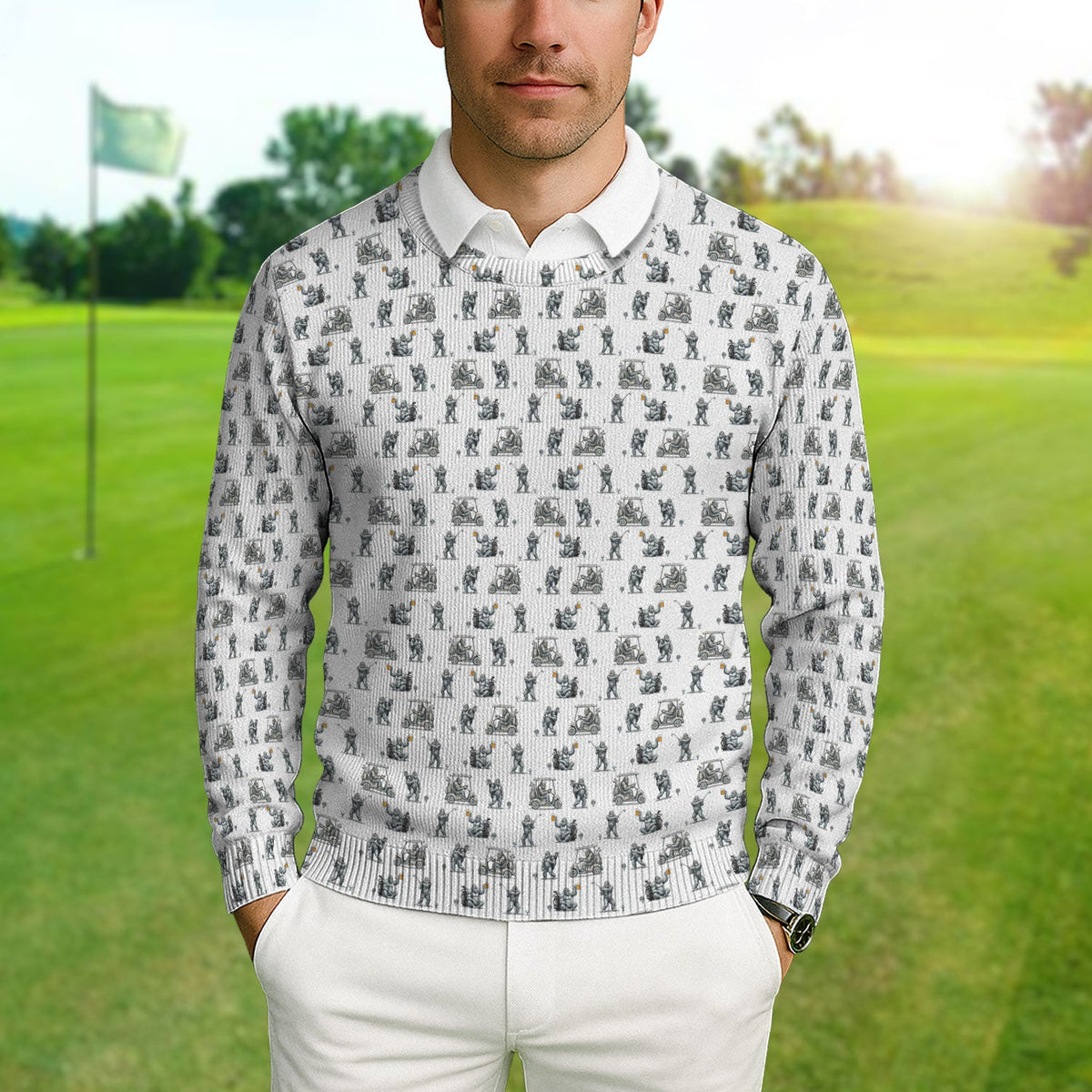 Funny Bigfoot Pattern Golf Ugly Sweater, Squatch Bigfoot Golf Sweater, Crazy Golf Gift For Men