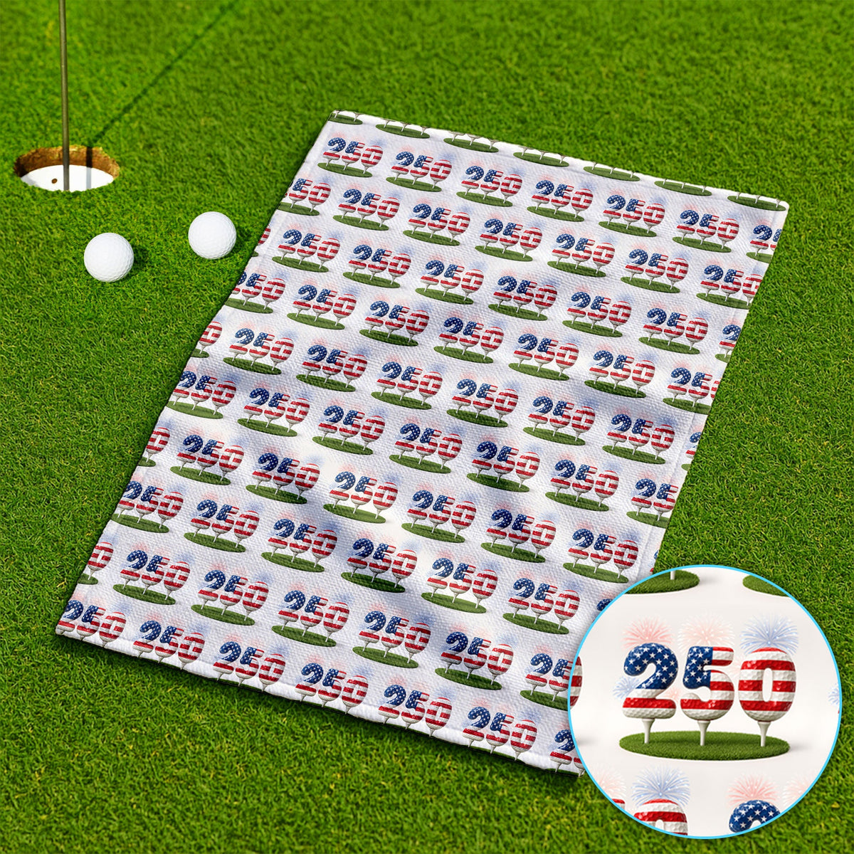 Men’s Golf Towel, 250th Anniversary USA Golf Towels, 250 USA Birthday Pattern Golf TowelFor Golfer