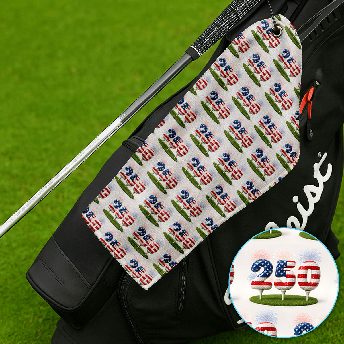 Men’s Golf Towel, 250th Anniversary USA Golf Towels, 250 USA Birthday Pattern Golf TowelFor Golfer