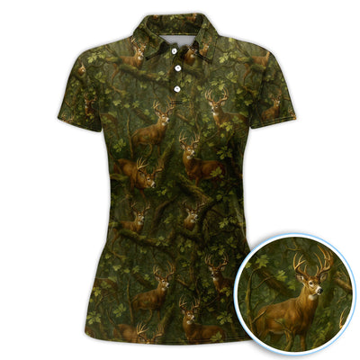Whitetail Deer Forest Pattern Polo, Crazy Golf Shirt For Men, Golf Gift For Hunter