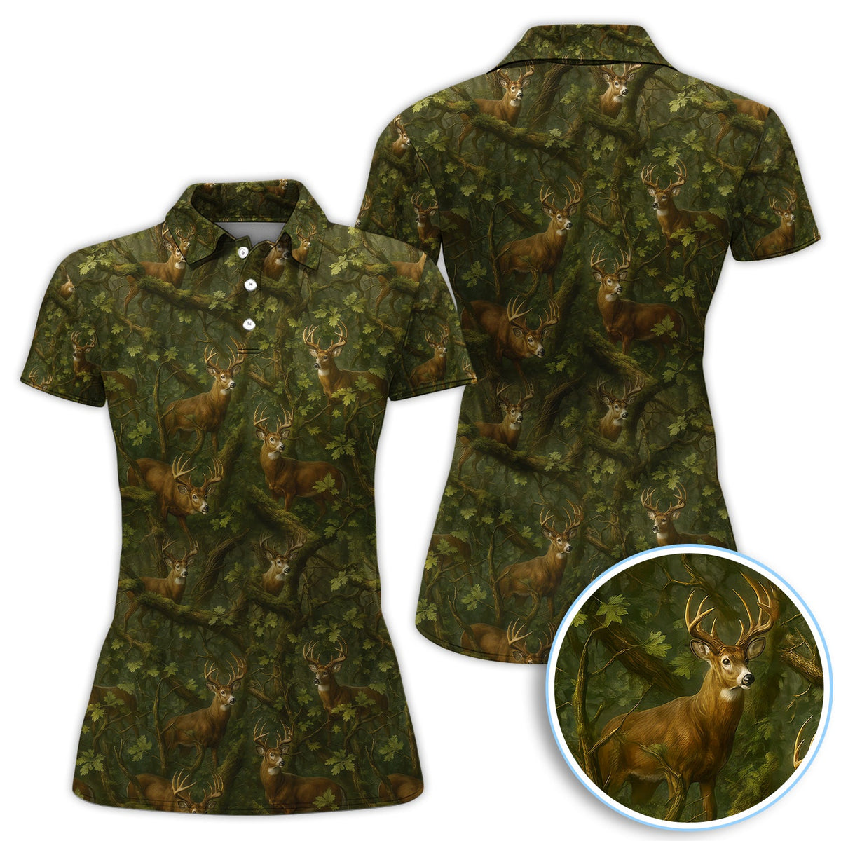 Whitetail Deer Forest Pattern Polo, Crazy Golf Shirt For Men, Golf Gift For Hunter