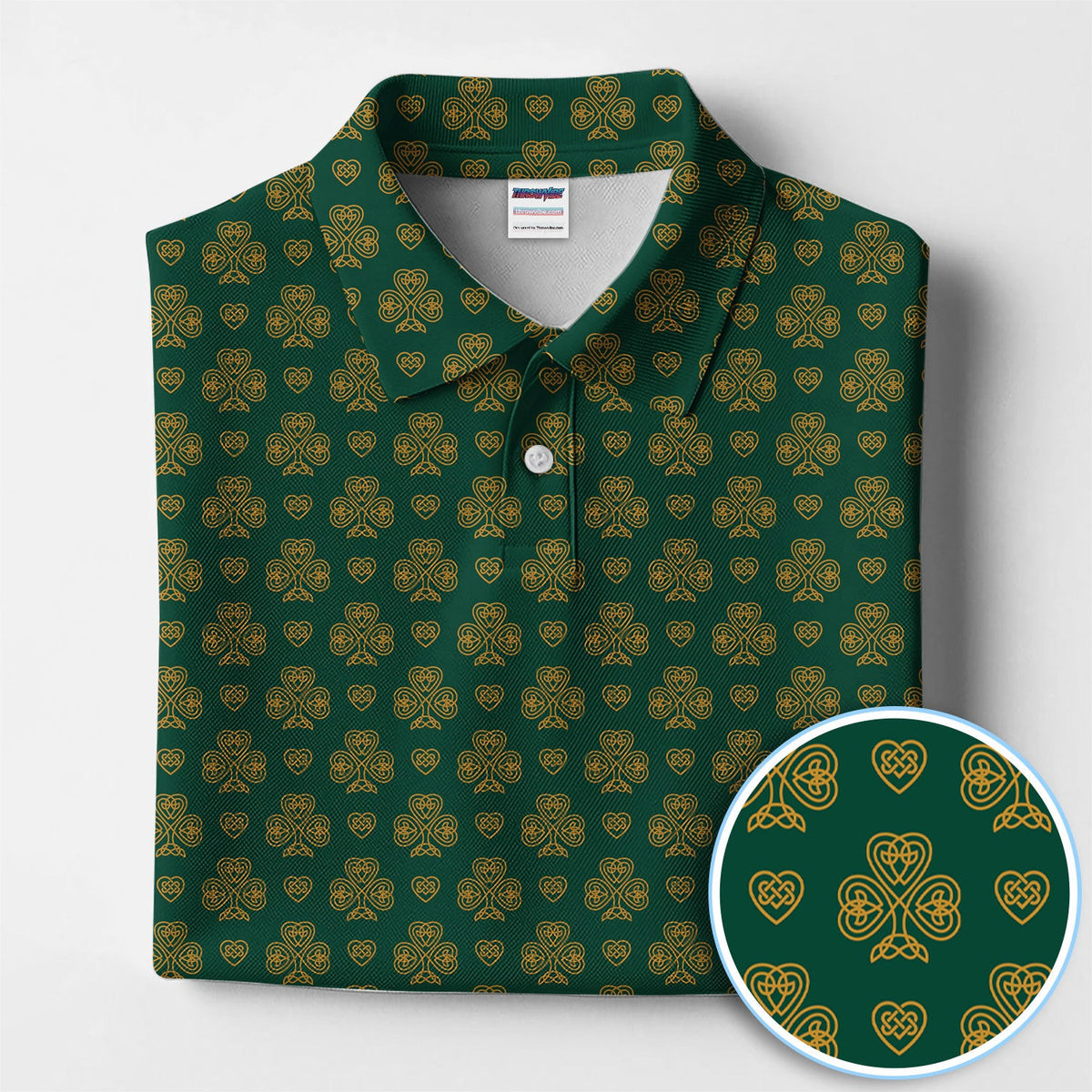 St. Patrick’s Day Shamrock Golf Polos, Celtic Clover Pattern Golfer Shirt, Irish Green Golf Gift For Golfer