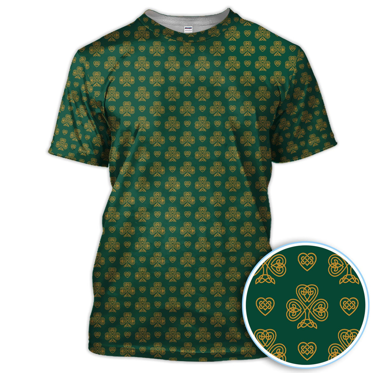St. Patrick’s Day Shamrock Golf Polos, Celtic Clover Pattern Golfer Shirt, Irish Green Golf Gift For Golfer