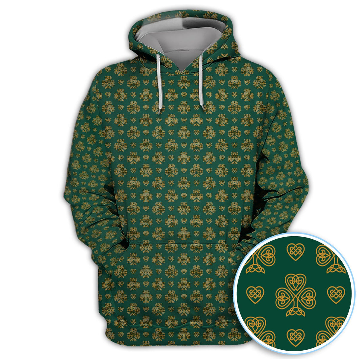 St. Patrick’s Day Shamrock Golf Polos, Celtic Clover Pattern Golfer Shirt, Irish Green Golf Gift For Golfer