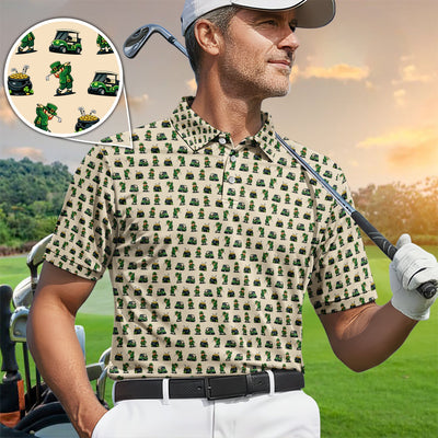 St. Patrick’s Day Pattern Golf Polos, Leprechaun Golf Shirt, Funny Golf Shirts For Men
