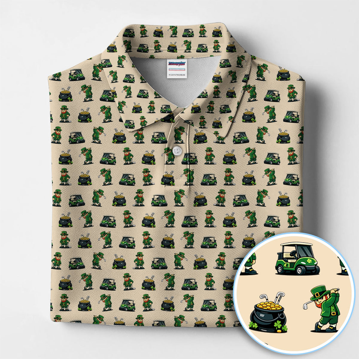 St. Patrick’s Day Pattern Golf Polos, Leprechaun Golf Shirt, Funny Golf Shirts For Men