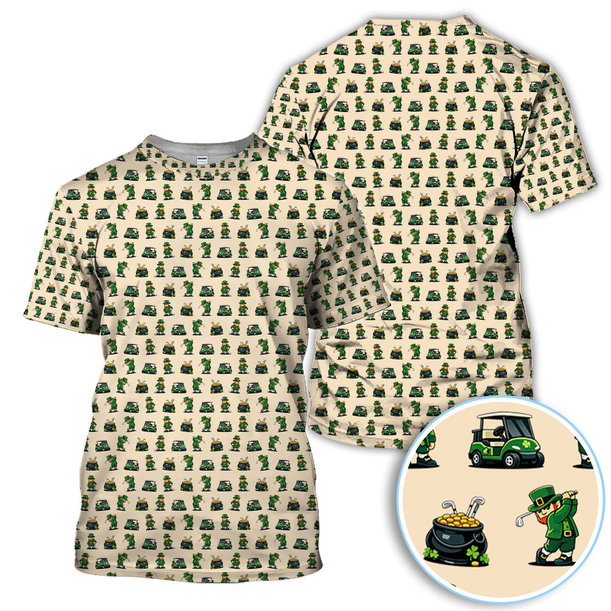 St. Patrick’s Day Pattern Golf Polos, Leprechaun Golf Shirt, Funny Golf Shirts For Men