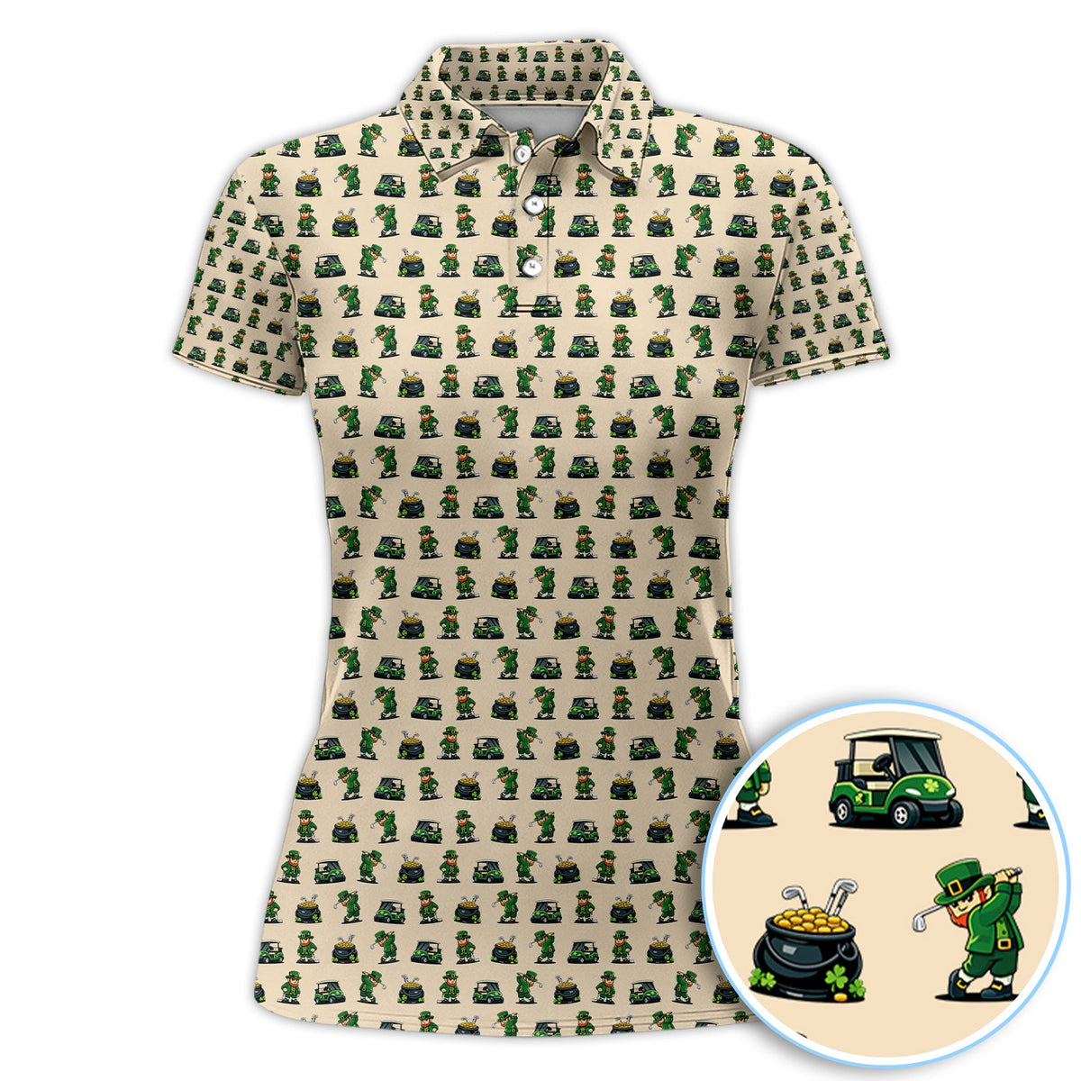St. Patrick’s Day Pattern Golf Polos, Leprechaun Golf Shirt, Funny Golf Shirts For Men