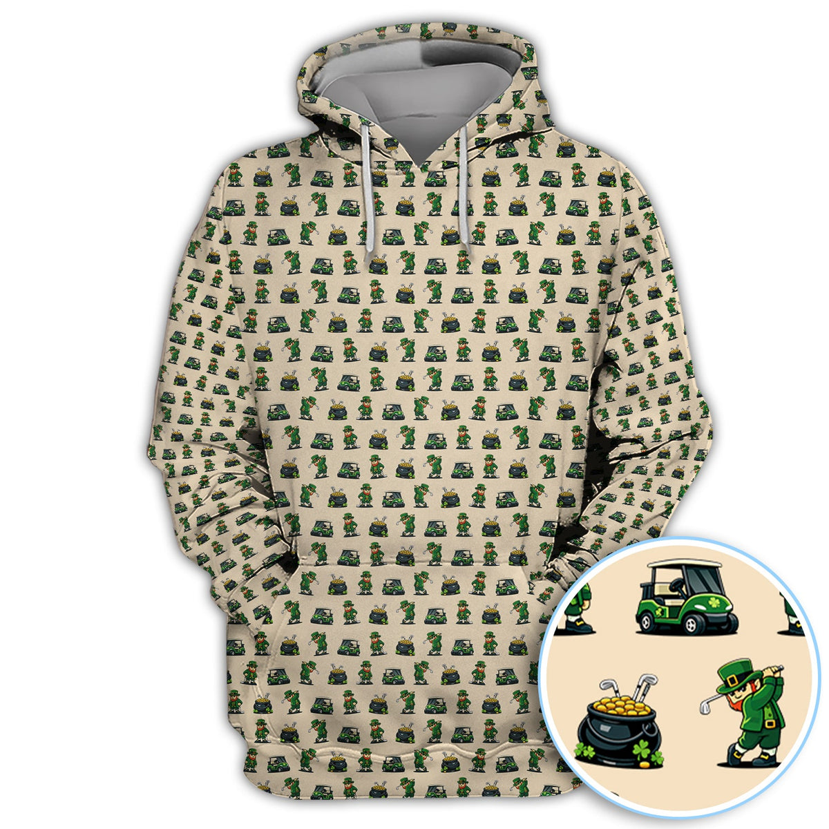 St. Patrick’s Day Pattern Golf Polos, Leprechaun Golf Shirt, Funny Golf Shirts For Men
