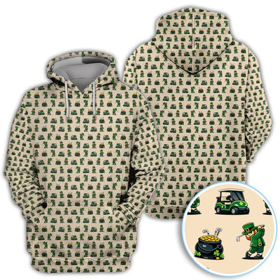 St. Patrick’s Day Pattern Golf Polos, Leprechaun Golf Shirt, Funny Golf Shirts For Men
