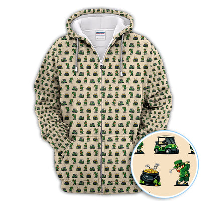 St. Patrick’s Day Pattern Golf Polos, Leprechaun Golf Shirt, Funny Golf Shirts For Men