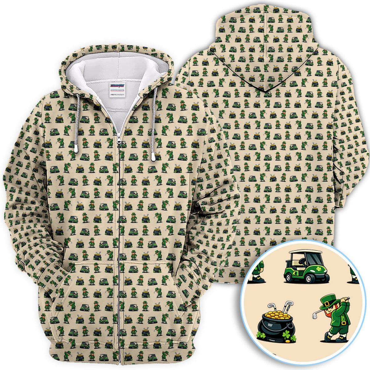 St. Patrick’s Day Pattern Golf Polos, Leprechaun Golf Shirt, Funny Golf Shirts For Men