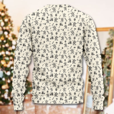 Squatch Bigfoot Pattern Golf Ugly Sweater, Funny Bigfoot Golf Sweater, Golf Gift For Men