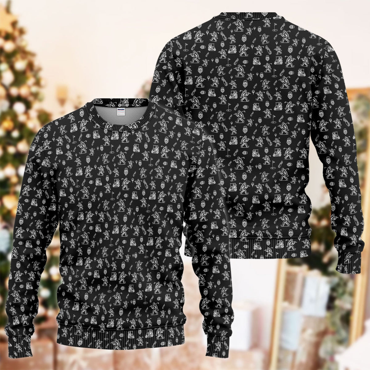 Squatch Bigfoot Pattern Golf Ugly Sweater, Funny Bigfoot Golf Sweater, Golf Gift For Men