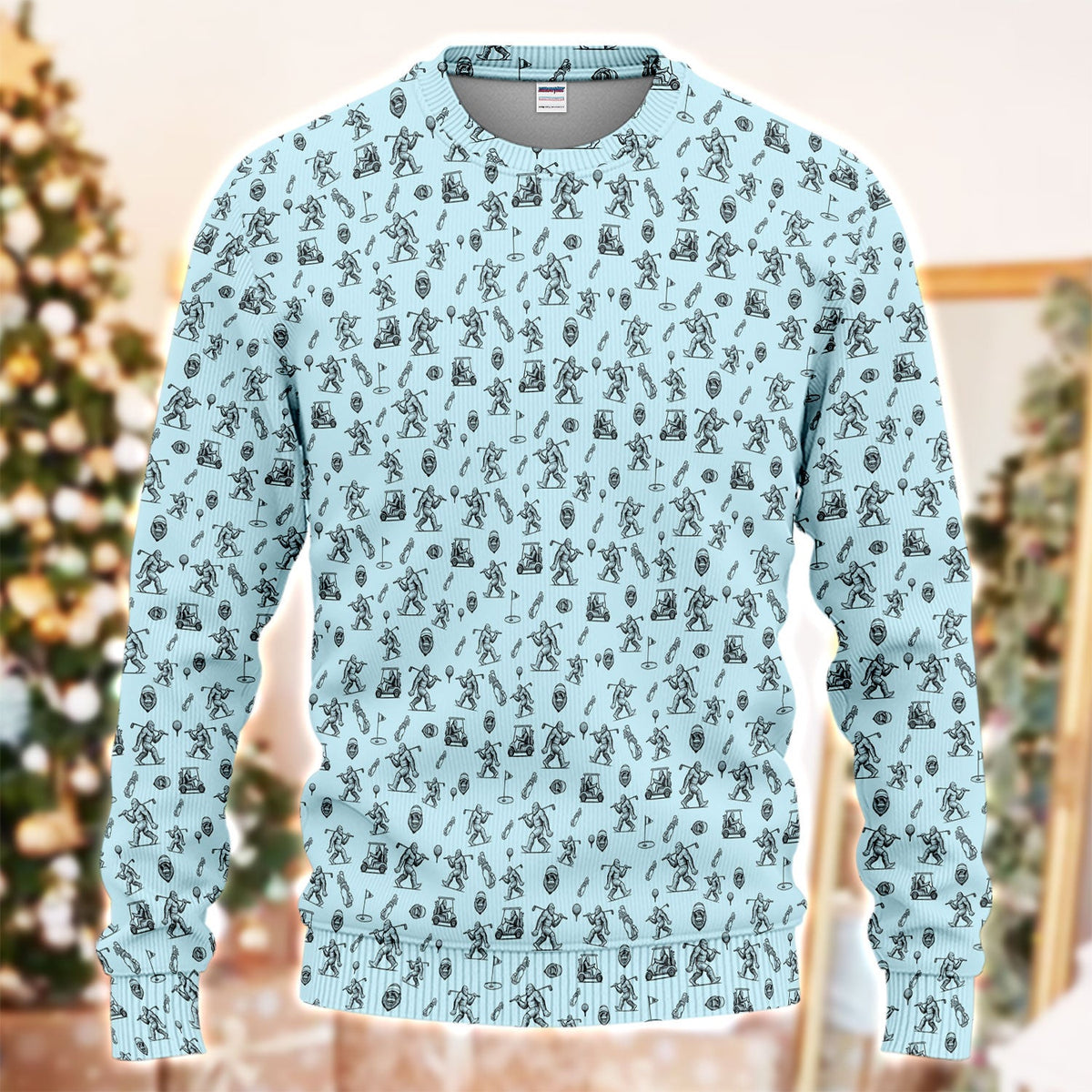 Squatch Bigfoot Pattern Golf Ugly Sweater, Funny Bigfoot Golf Sweater, Golf Gift For Men