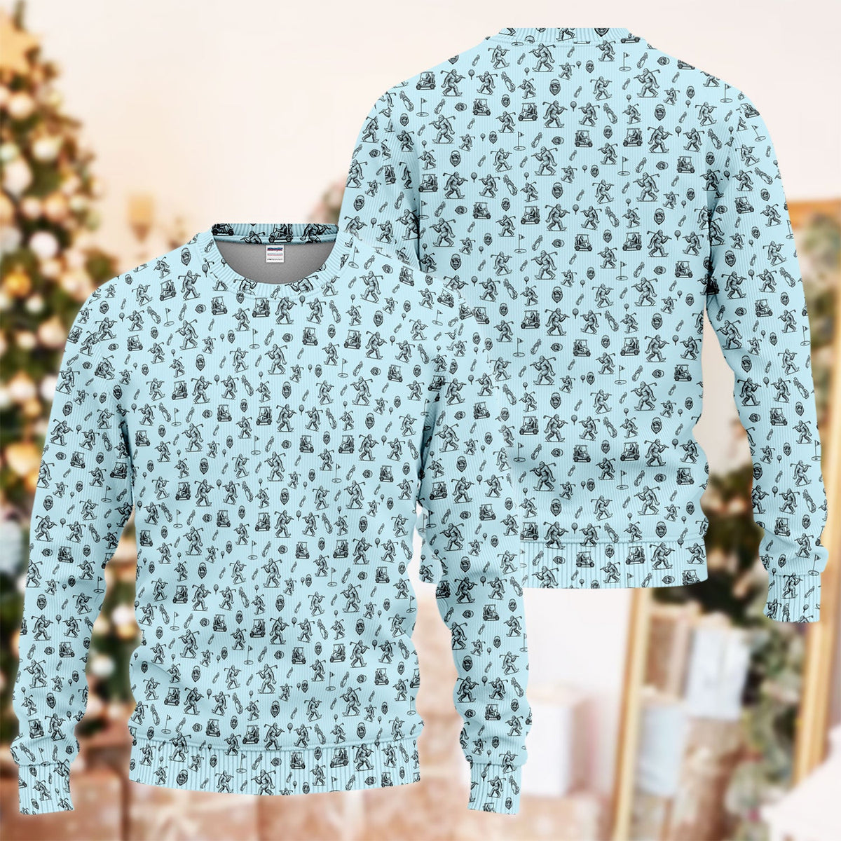 Squatch Bigfoot Pattern Golf Ugly Sweater, Funny Bigfoot Golf Sweater, Golf Gift For Men