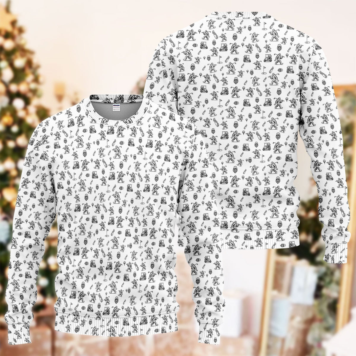Squatch Bigfoot Pattern Golf Ugly Sweater, Funny Bigfoot Golf Sweater, Golf Gift For Men