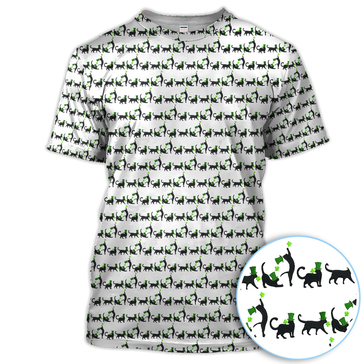 Black Cat St Patrick’s Day Golf Polos, Lucky Cat Pattern Golf Shirt, Golf Gift For Golfer