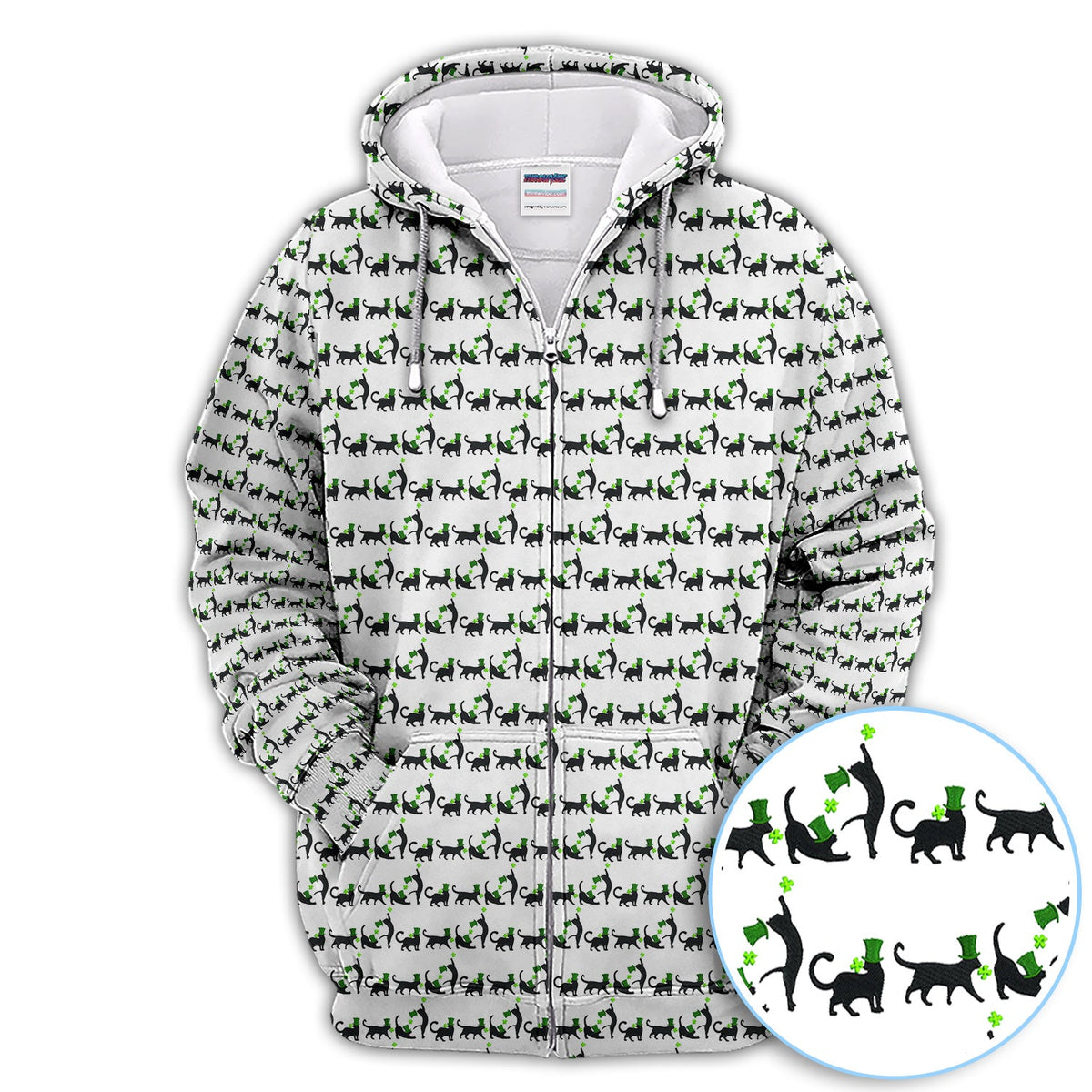 Black Cat St Patrick’s Day Golf Polos, Lucky Cat Pattern Golf Shirt, Golf Gift For Golfer