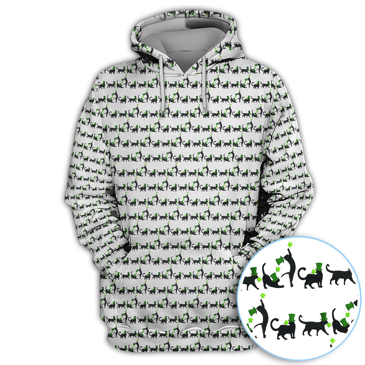 Black Cat St Patrick’s Day Golf Polos, Lucky Cat Pattern Golf Shirt, Golf Gift For Golfer
