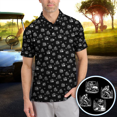 Bigfoot Pattern Golf Polos, Funny Sasquatch Golf Shirt, Crazy Golf Gift For Men